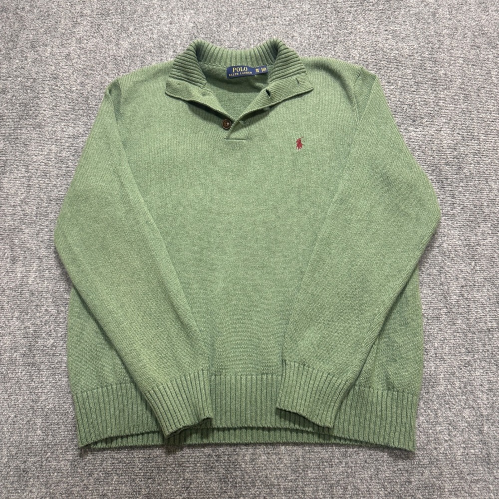 VTG Polo Ralph Lauren 1/4 Button Up Mens XL Green Collared Dress Atire Y2K 90s